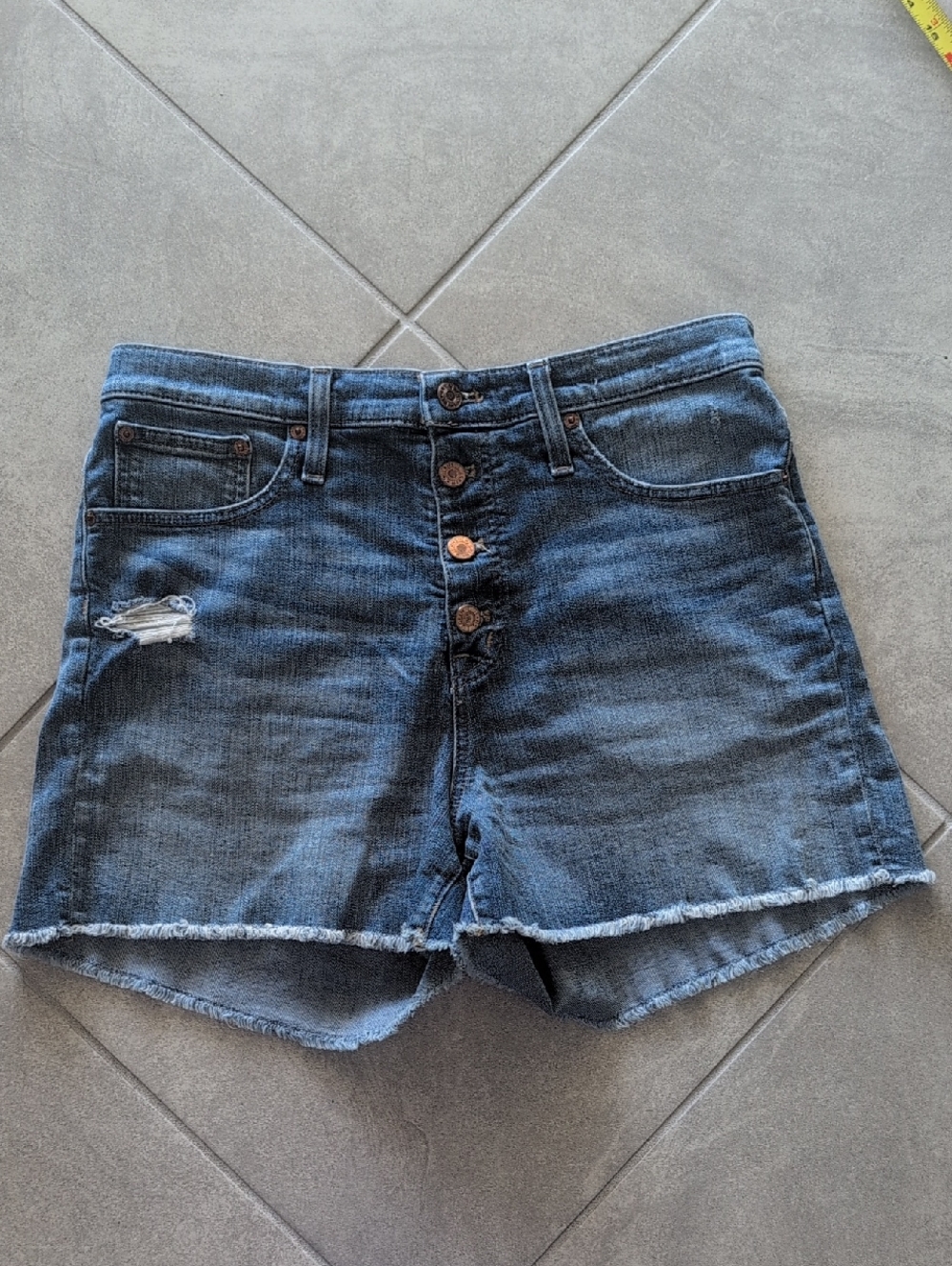 J. Crew Dark Blue High-Rise Button-Fly Denim Shorts with Frayed Hem